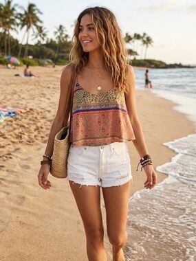 Camisole crop tank with a paisley print